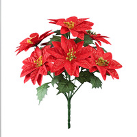 Großpackung Künstliche Seiden-Weihnachtssterne mit 7 Blüten, Künstliche Blumenstiele für Weihnachtsbaum-Dekoration, Neujahrs-Party-Dekoration