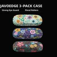 JAVOedge [3-PACK] Étui de rangement pour lunettes en PU rigide de taille moyenne à motif floral, convient à la plupart des lunettes avec micro-tissu de style C