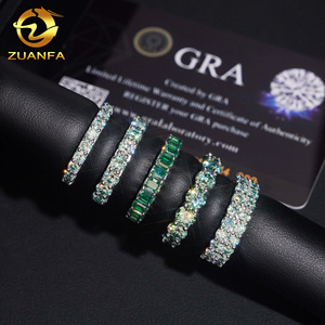 Trendy <strong>Blue</strong> Green Round Diamond Hop Hop Jewelry Fully Iced Out Eternity <strong>Ring</strong> VVS D Moissanite 925 Sliver Gold Plated Band <strong>Rings</strong> - Product Image 1
