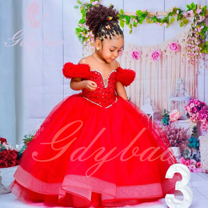 Tüll-Blumenmädchenkleid für Hochzeiten mit Perlen, Rüschen und Applikationen, Prinzessinnenkleid für Kindergeburtstage und Erstkommunion - Product Image 6