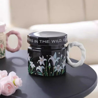 Tasse à café et soucoupe en céramique à fleurs de haute qualité, ensemble de tasse et soucoupe à fleurs mignonnes, cadeau, tasse à café