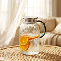 Carafe à eau en verre borosilicate, design européen, texture ondulée effet glacier, couvercle en acier inoxydable, filtre, 1500 ml, grande capacité pour le thé