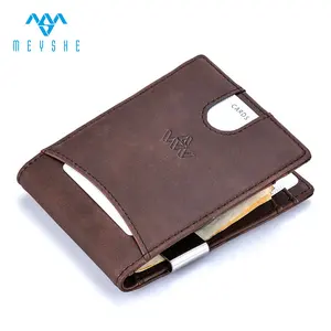 Customized men slim leather rfid credit card holder money clip wallet