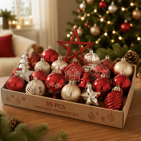 Ensemble de 132 boules de Noël floquées rouges et dorées, décorations de sapin suspendues en PVC avec étoile, flocon de neige et maison