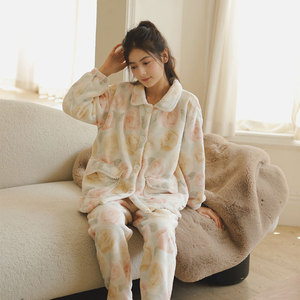 Nouvel ensemble de <span class=keywords><strong>pyjama</strong></span> d'hiver en polaire composite épaissie | Molleton de lait et d'agneau, imprimés de dessins animés de Noël multicolores, vêtements de détente - Product Image 5