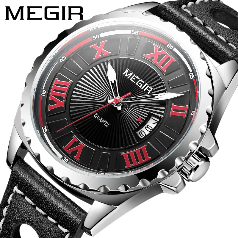 MEGIR 1019 top 10 brands men shenzhen quartz watch vogue PU leather band Luminous Waterproof rohs business wrist watch supplier