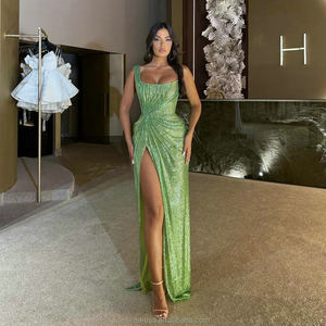 MD50020 Robes de <span class=keywords><strong>d</strong></span>îner tendance sans manches à une épaule Robes de <span class=keywords><strong>demoiselle</strong></span> <span class=keywords><strong>d</strong></span>'<span class=keywords><strong>honneur</strong></span> à traîne longues robes de soirée vertes pour femmes - Product Image 1