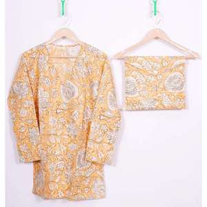 Pyjama décontracté pour femme en satin 100 % coton, imprimé à la main, taille élastique, respirant, manches longues, collection automne - Product Image 3