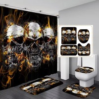 Rideau de Douche Halloween Crâne Squelette en Polyester, Rideau de Salle de Bain Imprimé Personnalisé Résistant à la Décoloration, Imperméable, Vente en Gros Moderne