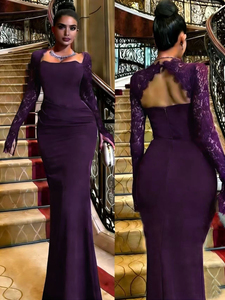 Vestido de Noche Elegante para Mujer, Estilo Nuevo, Formal, Largo hasta el Suelo, de Cachemira con Encaje, Cuello Cuadrado, Color Borgoña, de Secado Rápido - Product Image 2