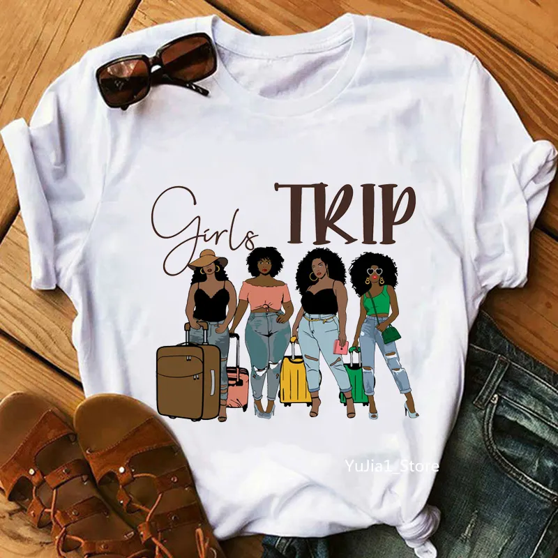 S to 5XL Harajuku Melanin Poppin Black Girl Magic T-shirt Funny Black Girl Print Top Gothic Vintage Women's Plus Size T-shirt