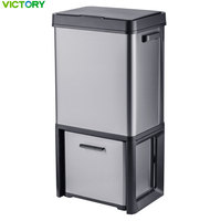 Poubelle de recyclage automatique à capteur de couvercle à deux compartiments de 72 L, poubelle en acier inoxydable pour cuisine