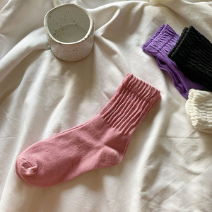 Solid Color Slouch <b>Socks</b> Cotton <b>Breathable</b> Women Mid Calf Casual <b>Socks</b> Youth 18 40 Years Old - Product Image 3