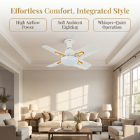 Ventilateur de plafond moderne de 24 pouces avec lumière et télécommande, 4 pales blanches, silencieux, LED à intensité variable, pour chambre à coucher