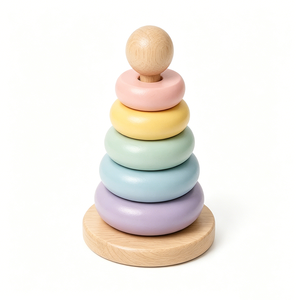 Juguete Educativo de Madera Apilable con Anillos de Arcoíris Personalizados, Torre de Anillos Apilables, Juguetes de Aprendizaje para Niños Pequeños, Juguete de Madera de Vietnam para Niños - Product Image 1