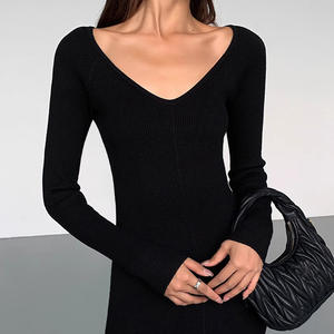 Autunno e inverno gonna a maniche lunghe con <span class=keywords><strong>scollo</strong></span> a V <span class=keywords><strong>bianca</strong></span> abito in lana lavorato a coste maglione lavorato a <span class=keywords><strong>maglia</strong></span> Sexy Slim Fit - Product Image 2