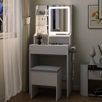 Coiffeuse avec miroir LED éclairé et prise de courant, table de maquillage avec tiroirs et armoire