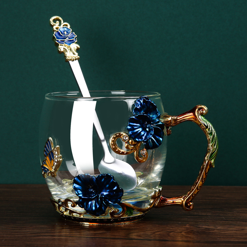 Taza Azul + Cuchara - Estilo Corto (330ml)