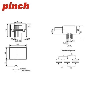 Pinch Sk-22d07 Horizontal <b>Slide</b> Switch 6-pin Spdt Pcb Terminal 125v Ip21 <b>Plastic</b> - Product Image 2
