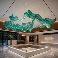 Grand lustre moderne en verre pour hall d'hôtel et villa, avec rubans décoratifs, luminaire suspendu, conception personnalisée