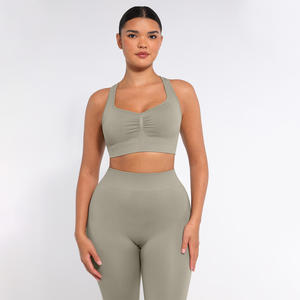 ชุดโยคะ 2 ชิ้น Vractivewholesale แบบรัดรูป บราไร้โครง ยืดหยุ่น น้ำหนักเบา ไร้ตะเข็บ เอวสูง ยืดหยุ่นได้ เหมาะสำหรับออกกำลังกาย - Product Image 6