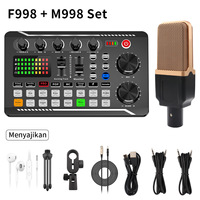Carte son portable F998 avec microphone à condensateur intégré rechargeable, suppression du bruit, support droit, câble de données inclus