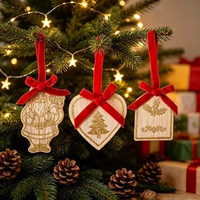 Juego de 3 Adornos Navideños Rústicos de Madera, Santa, Corazón, JOY, con Brillantina, Decoración Colgante para Árbol, Regalo, 6 cm