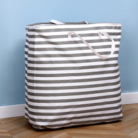Panier à linge pliable en tissu rayé avec poignée extensible pour le rangement de linge sale, couettes, jouets, pour dortoir et usage familial