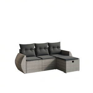 Ensemble de canapés modulaires de jardin en rotin gris, mobilier d'extérieur avec coussins en mousse haute densité, design contemporain imperméable - Product Image 1