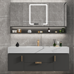 Mueble de <span class=keywords><strong>baño</strong></span> de lujo clásico, 2 cajones, 2 puertas, tocador de <span class=keywords><strong>baño</strong></span> <span class=keywords><strong>con</strong></span> encimera de piedra sinterizada y <span class=keywords><strong>armario</strong></span> <span class=keywords><strong>con</strong></span> <span class=keywords><strong>espejo</strong></span> - Product Image 3