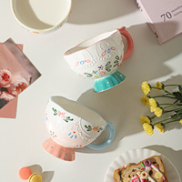 Tasse en céramique JM style coréen, grande capacité, mignonne, pour café, lait, flocons d'avoine, idéale pour les anniversaires