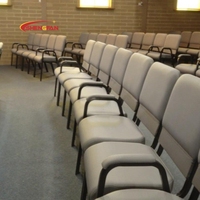 Fauteuil d'Église Rembourré à Dossier Haut Vente en Gros, Chaise d'Église Rabattable en Métal Interverrouillable pour Salle de Musique, Gris Foncé