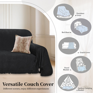 Funda de Sofá Reclinable de Chenilla con Borlas Negras, Impermeable, Elástica, Lavable, Moderna, de Color Sólido, Apta para Niños - Product Image 4