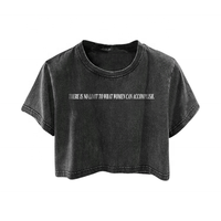 T-shirt court en coton personnalisé pour femme, style décontracté, délavé à l'acide, broderie rétro, imprimé, coupe courte au nombril, vente en gros