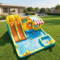 Château Gonflable Géant Canard avec Double Toboggan, Piscine à Eau et Piscine à Balles en PVC Commercial pour Enfants, Idéal pour Location Extérieure