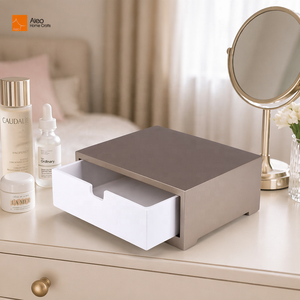 Organisateur de rangement rectangulaire en résine pour tiroir de coiffeuse, finition extérieure or champagne, composant modulaire haut de gamme pour le rangement de produits de bain, de soins et de maquillage - Product Image 2