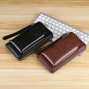 Portefeuille en cuir pour homme, pochette de marque pour téléphone, double fermeture éclair, portefeuille de luxe, pochette en cuir, grande capacité - Product Image 2
