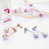 Boucles d'oreilles pendantes vintage en perles de nacre, plaquées or, en acier inoxydable, longues barres, bijoux pour femme, fiançailles, mariage