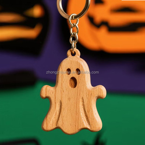Factory Customization of Customizable Christmas Ghost Wooden Keychains with UV Printing 100% Solid Beech Wood Custom Logo