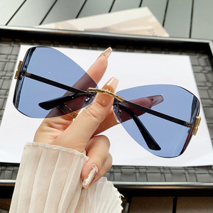 Stylish Frameless Metal <b>Sunglasses</b> UV400 <b>Large</b> Frame European American Style Unisex PC Lens - Product Image 2