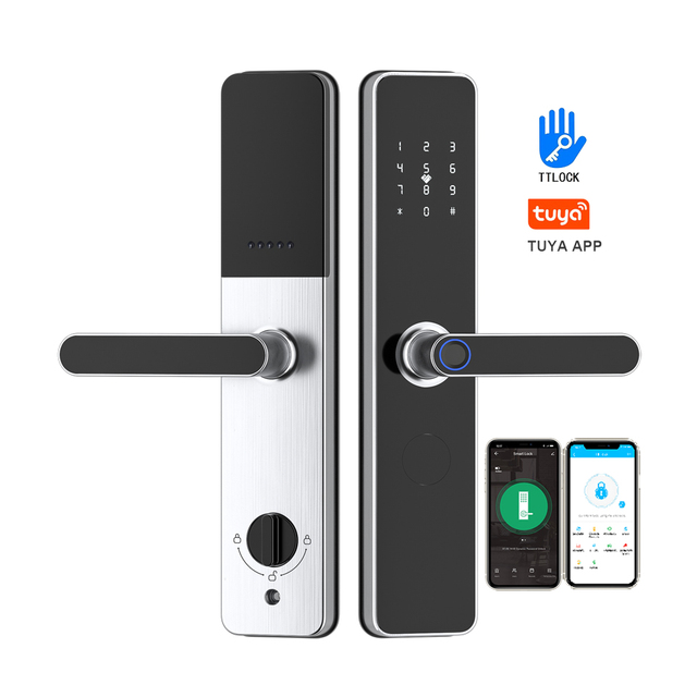 High Security TTLock Intelligent Digital Smart Door Lock Tuya WiFi App Fingerprint Biometric Door Handle Lock With 6068