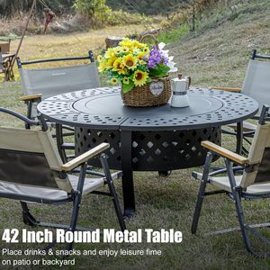 42 Inch <b>Fire</b> Pit with 2 BBQ <b>Grills</b>, Lid & <b>Fire</b> Poker Wood Burning BBQ& Outdoor Firepit for Patio Party Mail Order Packing - Product Image 2