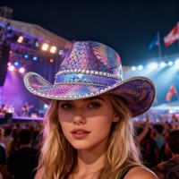 Chapeaux de fête pour femmes, style cowboy, à imprimé serpent irisé violet, ornés de paillettes et de clous, pour le Pride, les raves, les enterrements de vie de jeune fille et les festivals de musique, vente en gros