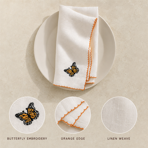 Embroidered <b>Butterfly</b> Cloth Napkin White Dinner Tablecloth Decorative Dinner Napkin Scalloped Edge for Home <b>Dining</b> - Product Image 4