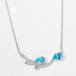 Collar de estrella fugaz de diamante de color piedra preciosa azul Rochime, joyería de circón chapada en rodio de Plata de Ley 925 para mujer - Product Image 3
