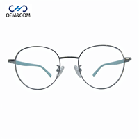 JJH26221 Montura de Gafas Graduadas Unisex de Metal, Estilo Vintage, Redondas Pequeñas, Montura Completa, Ligeras, con Patillas de Silicona Doble