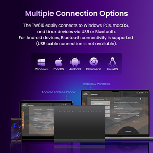 Tablet Gráfico Inteligente DigiDraw Turing M TW610 Sem Fio BT 5.0 10x6.25 Polegadas Resolução da Caneta 5080 LPI 16384 Níveis de Pressão - Product Image 5