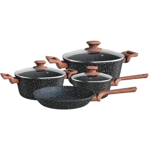 High Quality Modern 4-Piece With Glass Lids Wood Handles <b>Induction</b> Compatible Ceramic Non-Stick <b>Cookware</b> <b>Set</b> - Product Image 1