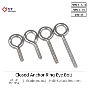 Perno de Anclaje Cerrado <span class=keywords><strong>con</strong></span> Ojo DIN 444 ASME B18.31.5 B18.15 de Acero Inoxidable 304 316 M2-M100, Pernos de Ojo A2-70 A2-80 A4-70 A4-80 - Product Image 1