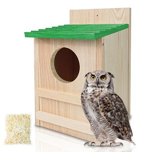 Büyük el yapımı ahşap dairesel açılış Screech kutusu papağan baykuş ahşap kuş evi - Product Image 1